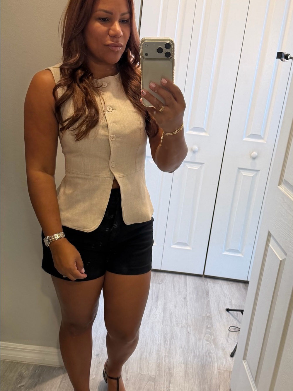 Sleeveless Beige Button-Front Top